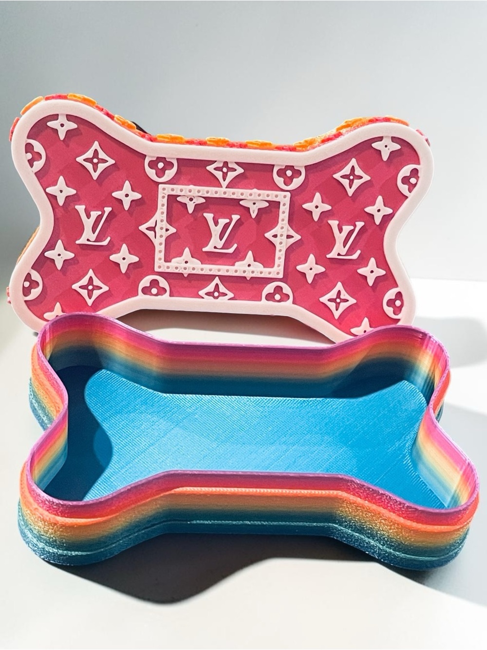3d Custom LV Pink Monogram Gradient Bone Shaped Container